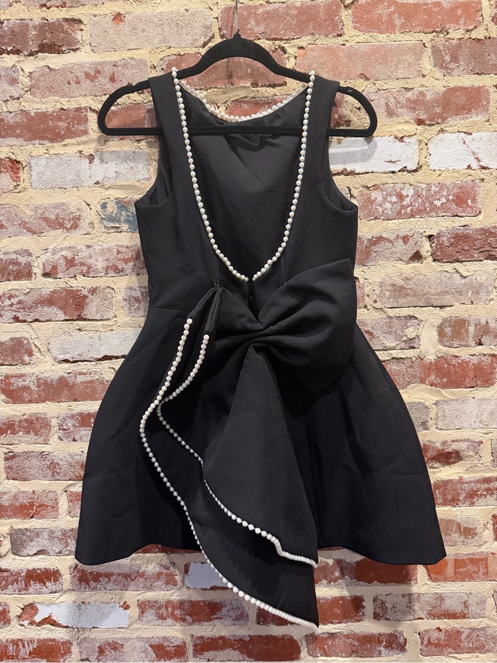 Girls' Black Pearl-Trim Bow Formal Dress